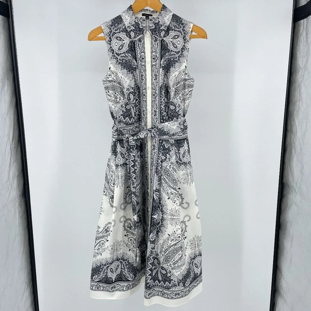 Talbots PR Sample Shirt Dress 4 (Fits 6) Black White Paisley Cotton Sleeveless - Picture 1 of 10